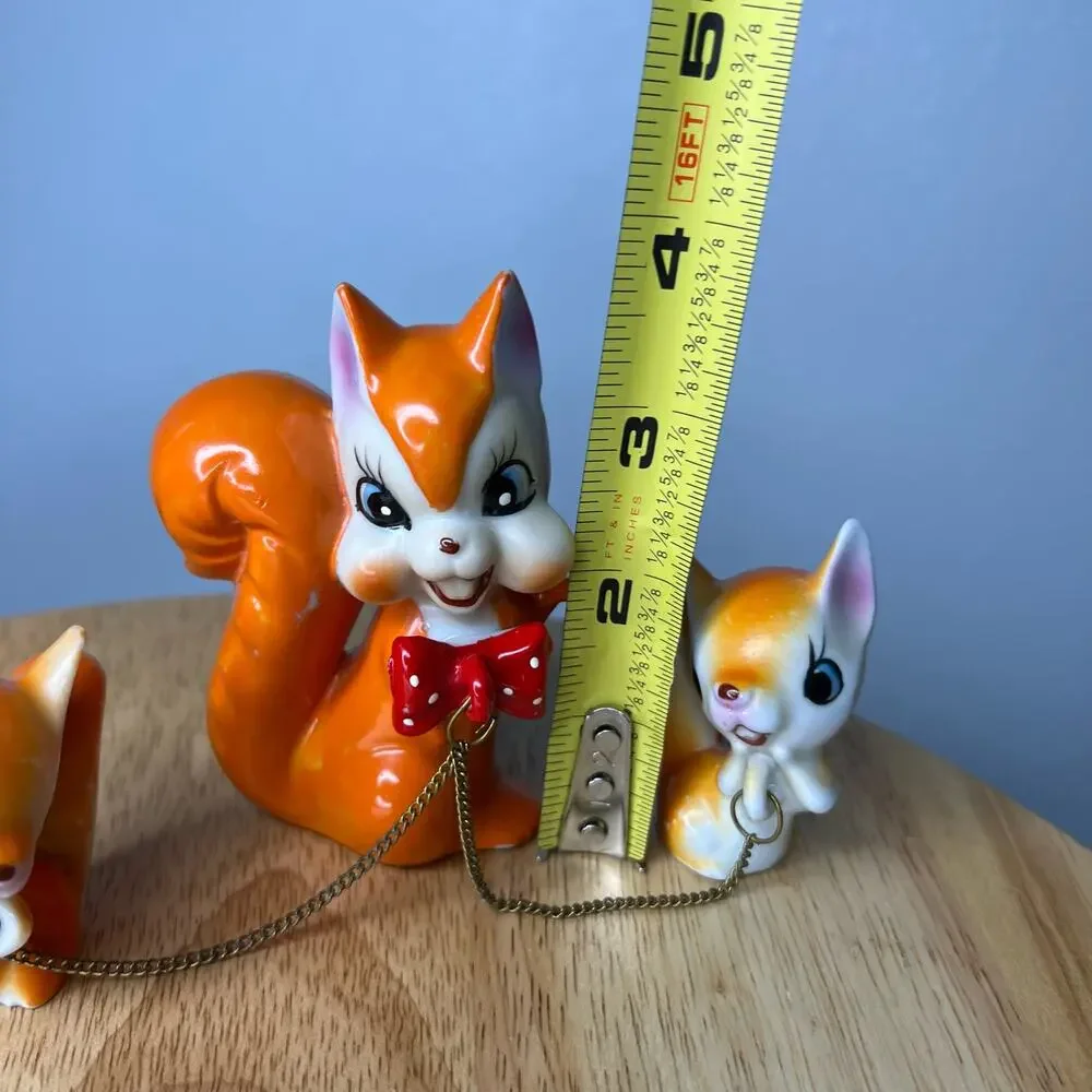 Vintage Mid Century 50 60s Chain Squirrels Arnant Orange Japan Kitchy
